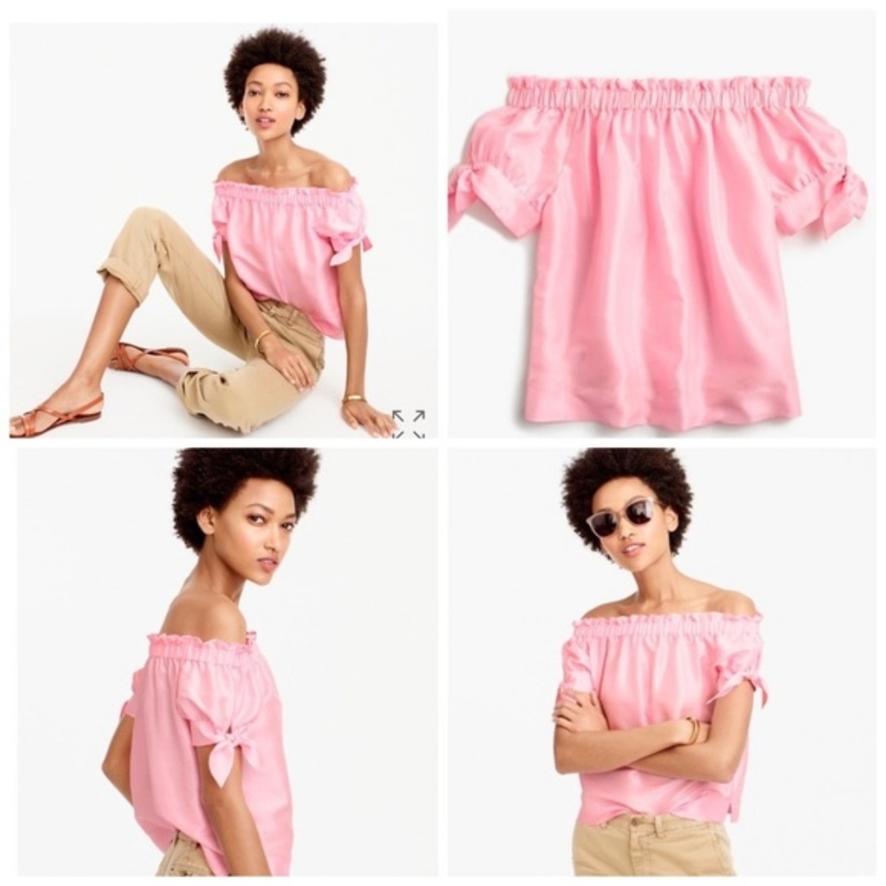 J.crew pink silk off the shoulder blouse